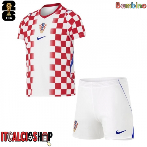 Croazia Prima Maglia Bambino Mondiali 2026 Manica Corta (+ Pantaloni corti)